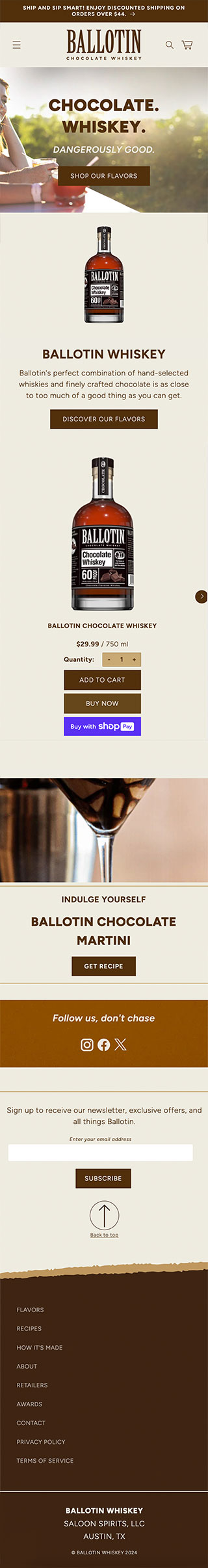 A mobile view of the entire Ballotin Whiskey Homepage